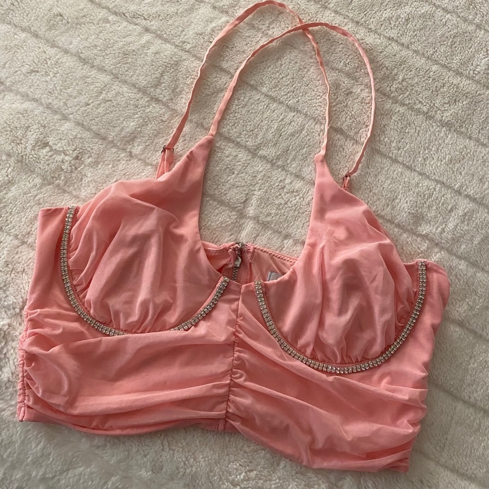 Pink Diamond Embellished Crop Top